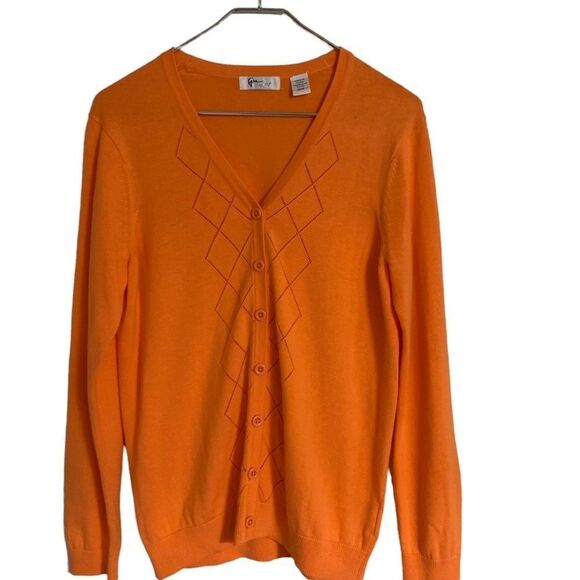 Greg Norman Collection Light Orange Button Front Cardigan Medium - Picture 2 of 9